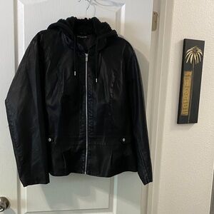 Baccini Black Faux Leather Jacket with Fleece Lining